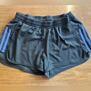 Adidas Women's Dark Grey Shorts with Purple Stripes